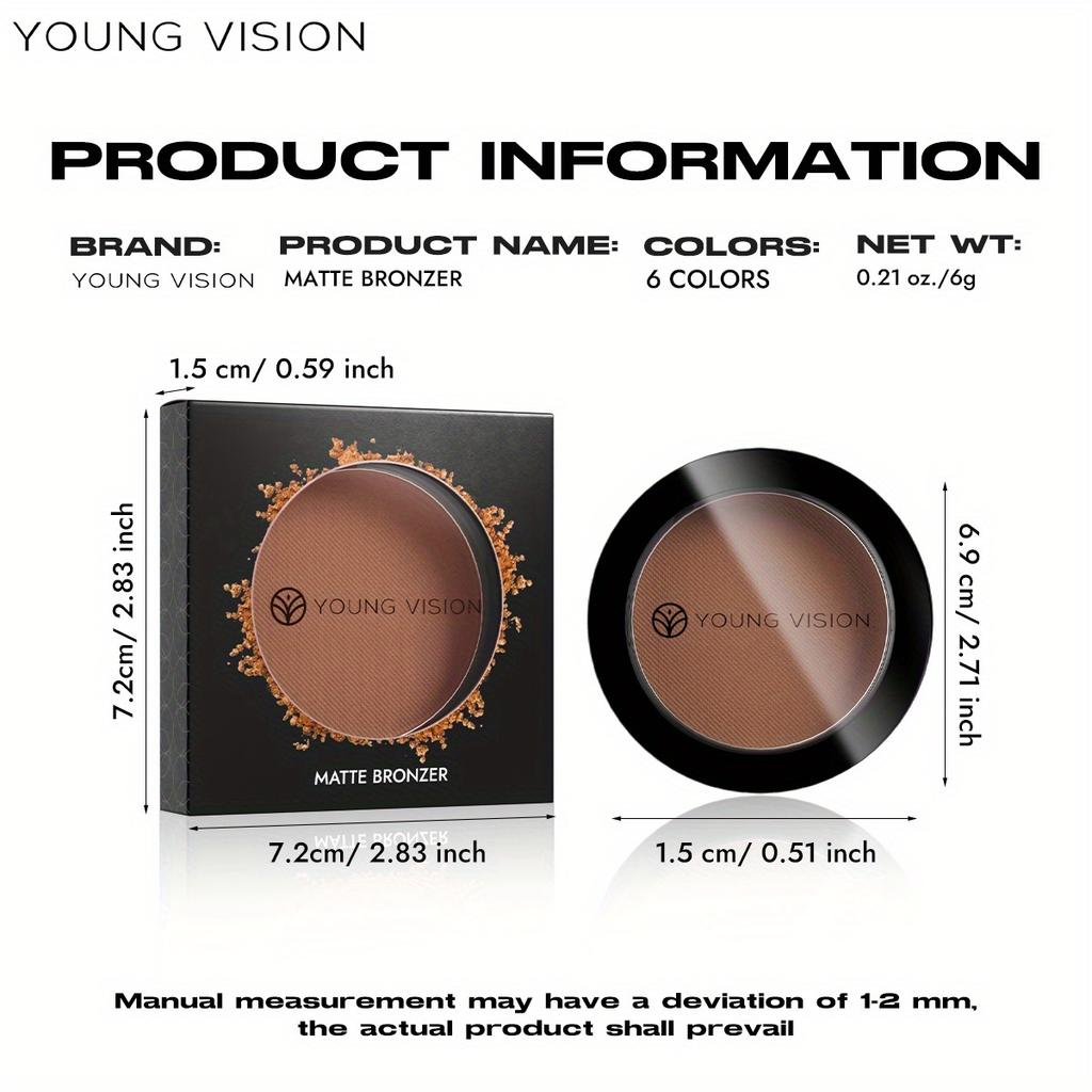 YOUNG VISION Matte Bronzer 5-in-1 Makeup Palette, Contour Powder Long-Lasting Oil Control, 6 Shades Waterproof & Sweat-Proof