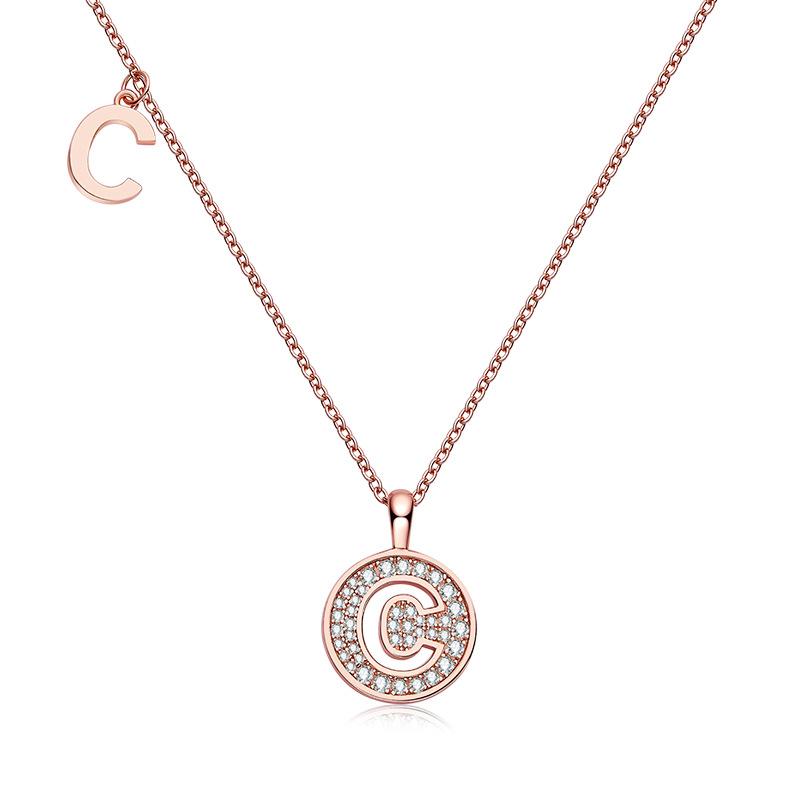 

Light Luxury English Letter C Necklace Couple Gift Round Coin S925 Sterling Silver Inlaid Moissanite Pendant