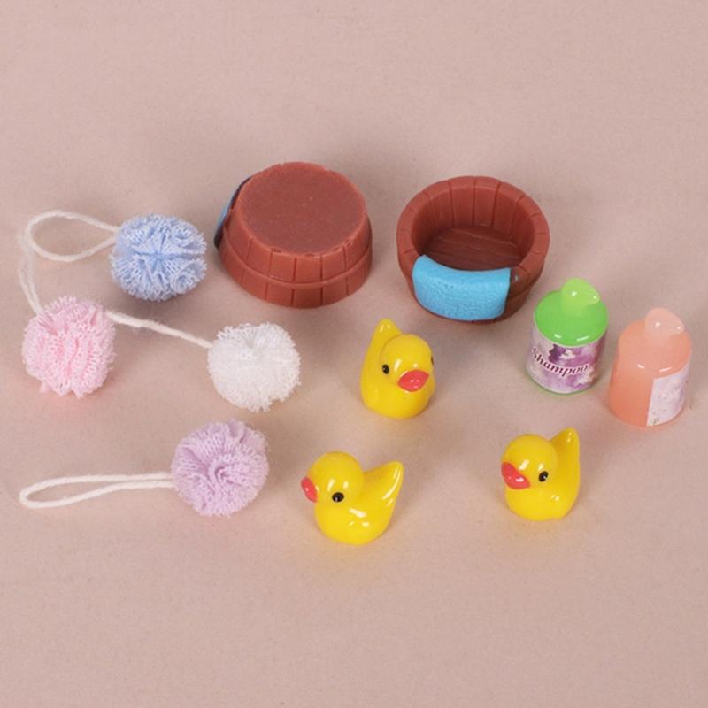 Doll House Bathroom Set Shower Scene Accessories 1/12 Scale Miniature Funiture Craft Project Arrangement Decoration