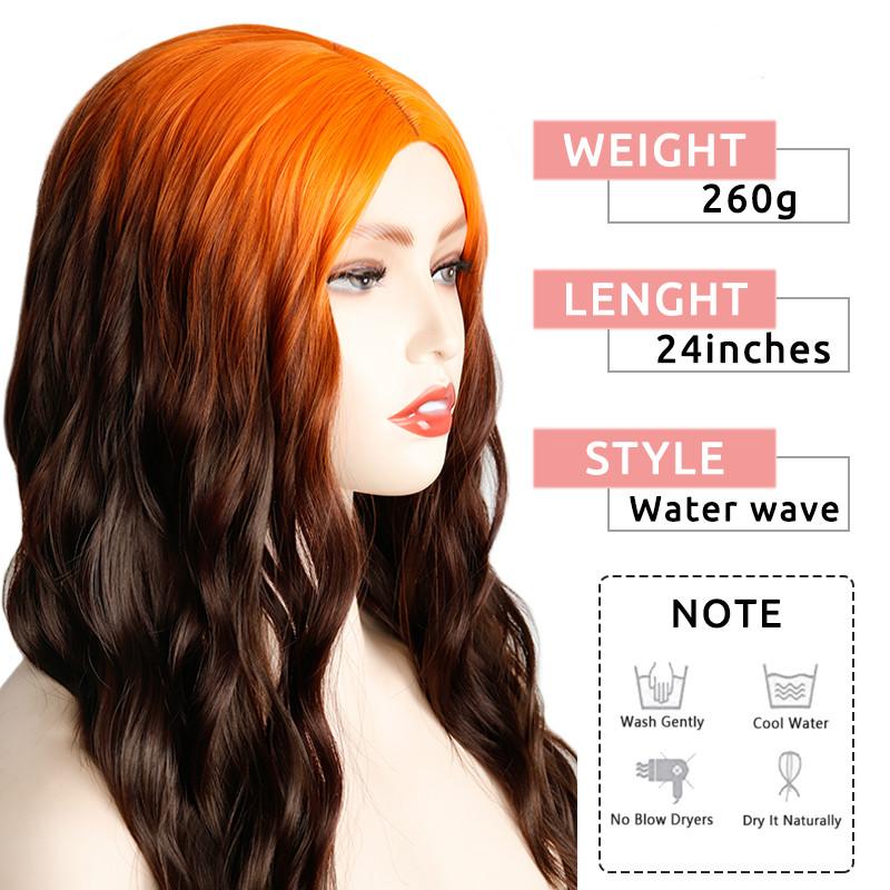 MERISIHAIR Parrucche Ombre Arancione Gradiente Marrone Lunghe Ondulate ad Acqua per Donna Parrucca Sintetica Fibra ad Alta Temperatura Misura Media