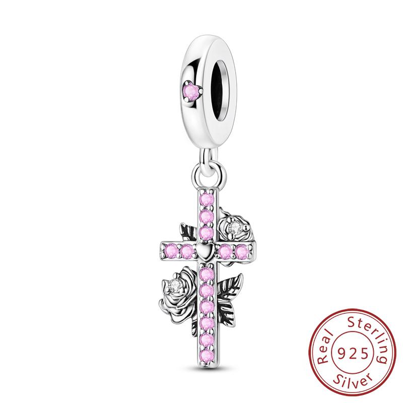 100% Copper Metal Charm Bead Components Bead Components Bible Zircon Cross Jesus Both Hands Pray Compatible With Authentic Original Bracelets High