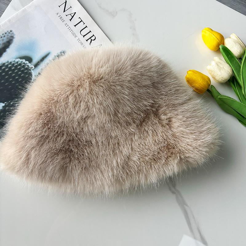 Damen Herbst/Winter Verdickter Imitations-Fuchsfell Eimerhut - Modisch, Warm, Einfarbiges Design