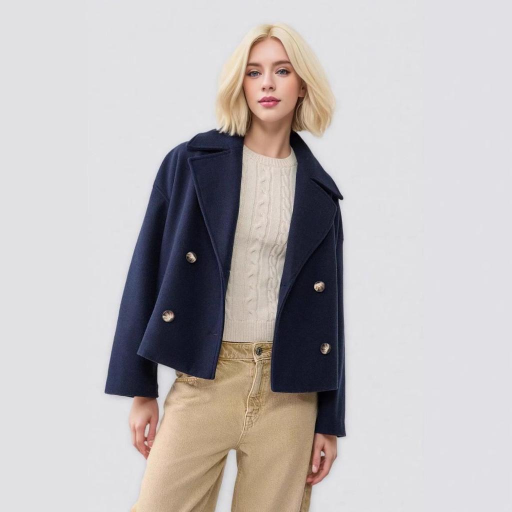 Autumn Women's Clothing European and American Style Ladies Fashionable Simple Versatile Double-breasted Short Coat