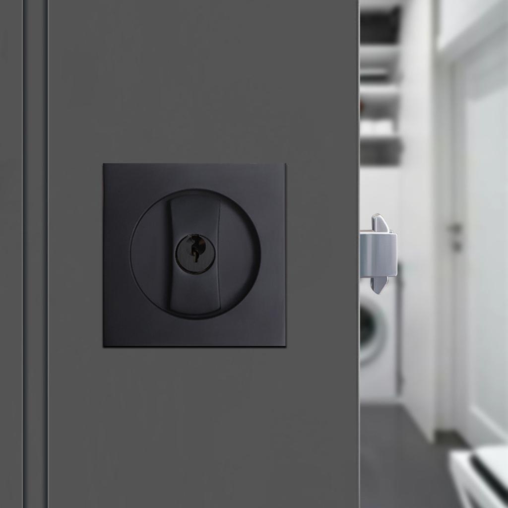 Privacy Pocket Door Lock Square Black Sliding-Door Lock for Barn Contemporary Privacy Square Pocket Door Hardware-Tool