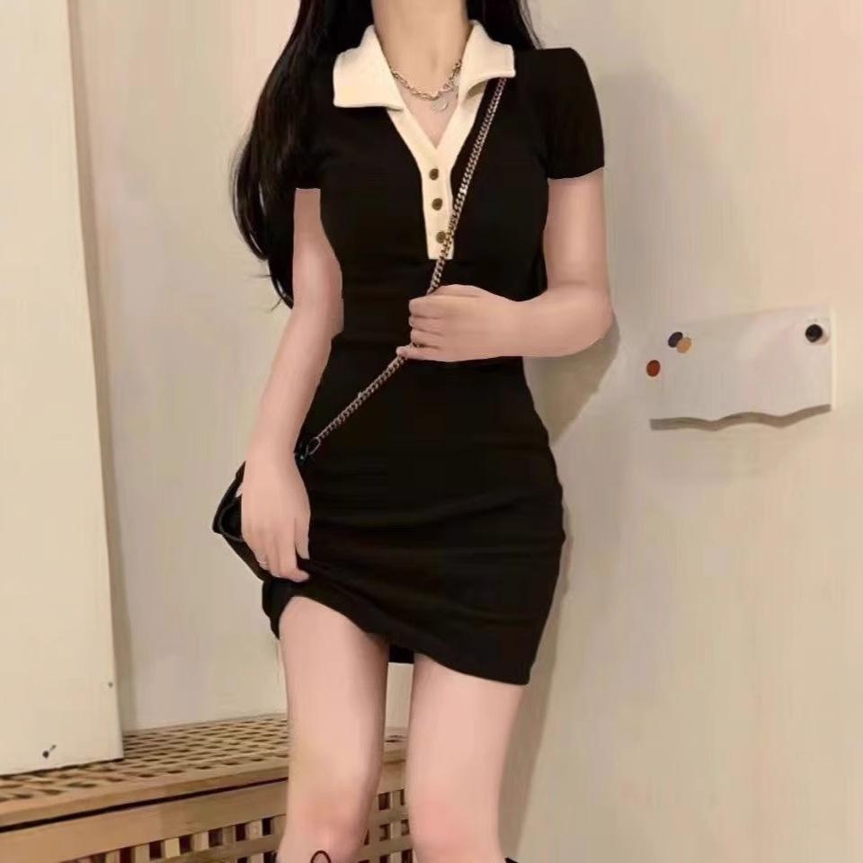 Korean Version of Polo Collar Short-sleeved Dress Women's 2026 Summer Slim and Thin Sexy Hot Girl Small Hip-wrapped Short Skirt