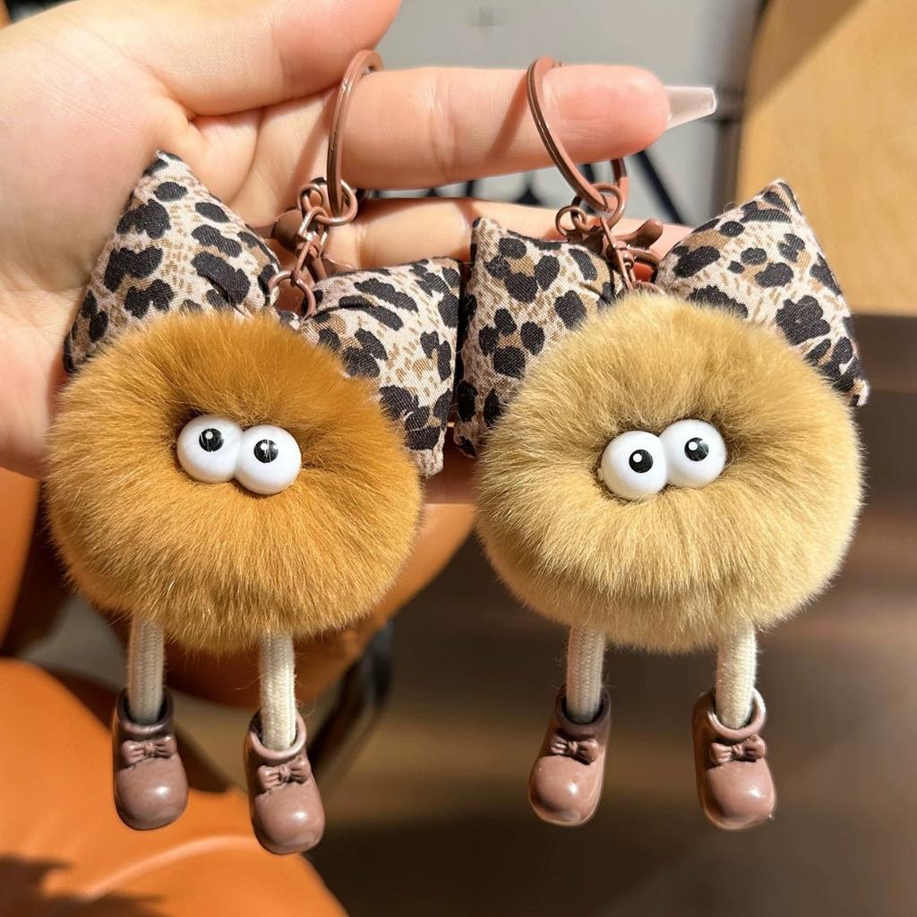 Imitation Rex Rabbit Fur Small Briquettes Plush Car Keychain Pendant Handmade Cute Cute School Bag Pendant Keychain