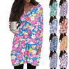 Ladies' Casual And Fashionable V-neck Floral Print Mid Length Pocket Long Sleeved Top