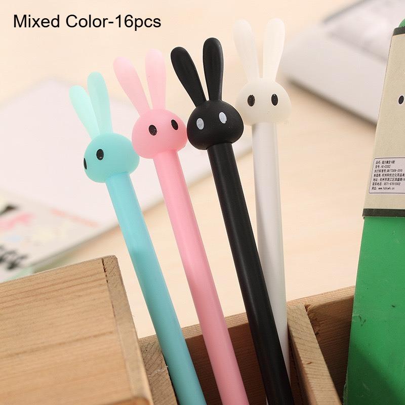 16pcs Cartoon Fresh Bunny Shaped Neutral Pen Cute Long Eared Cute Bunny Learning Stationery Signature Pen Office Accessories black