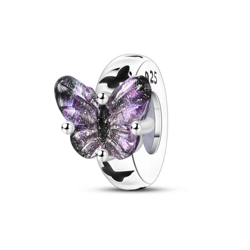 100% 925 Silver Rainbow Zircon Colorful Butterfly Dragon Shaped Silicone Stopper Charms Beads Fit DIY Bracelets Jewelry