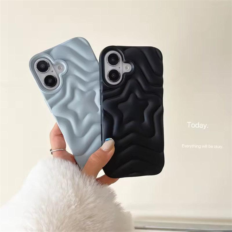 3D Luxury Matte Star Phone Case For iPhone 16 15 14 13 Pro Max Plus With Camera Bumper Solid Candy Color Skin Feel Back Cover