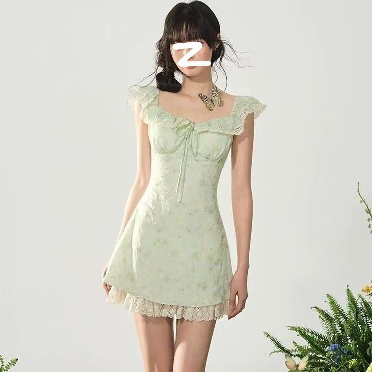 Women's Summer Sweet Puff Sleeve Off-Shoulder Top & Skirt Casual Beach Dress