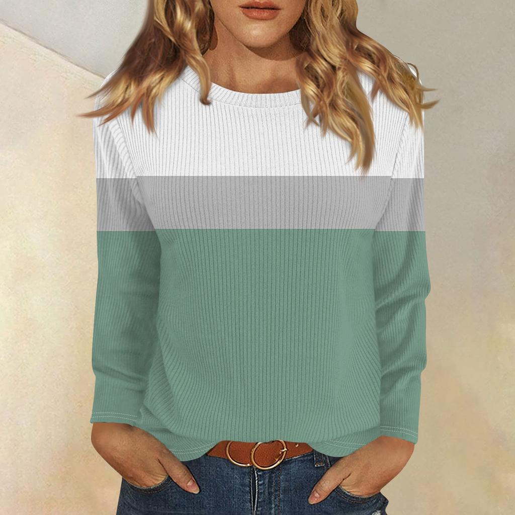 Topper med lange ermer for kvinner T-skjorte Casual trykktopper T-skjorte Rund hals Pullover Bluse