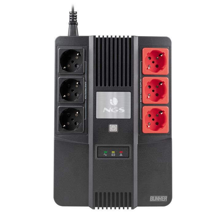 NGS FORTRESSBUNKER - Onduleur SAI/Off Line UPS 600VA 360W (Batterie de Secours 12V/7Ah, 6 Prises avec Protection contre Surtensions)