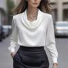 Autumn Fashion Women's Solid Color Simple Slash Neck Long Sleeve Blouse Elegant Shirt