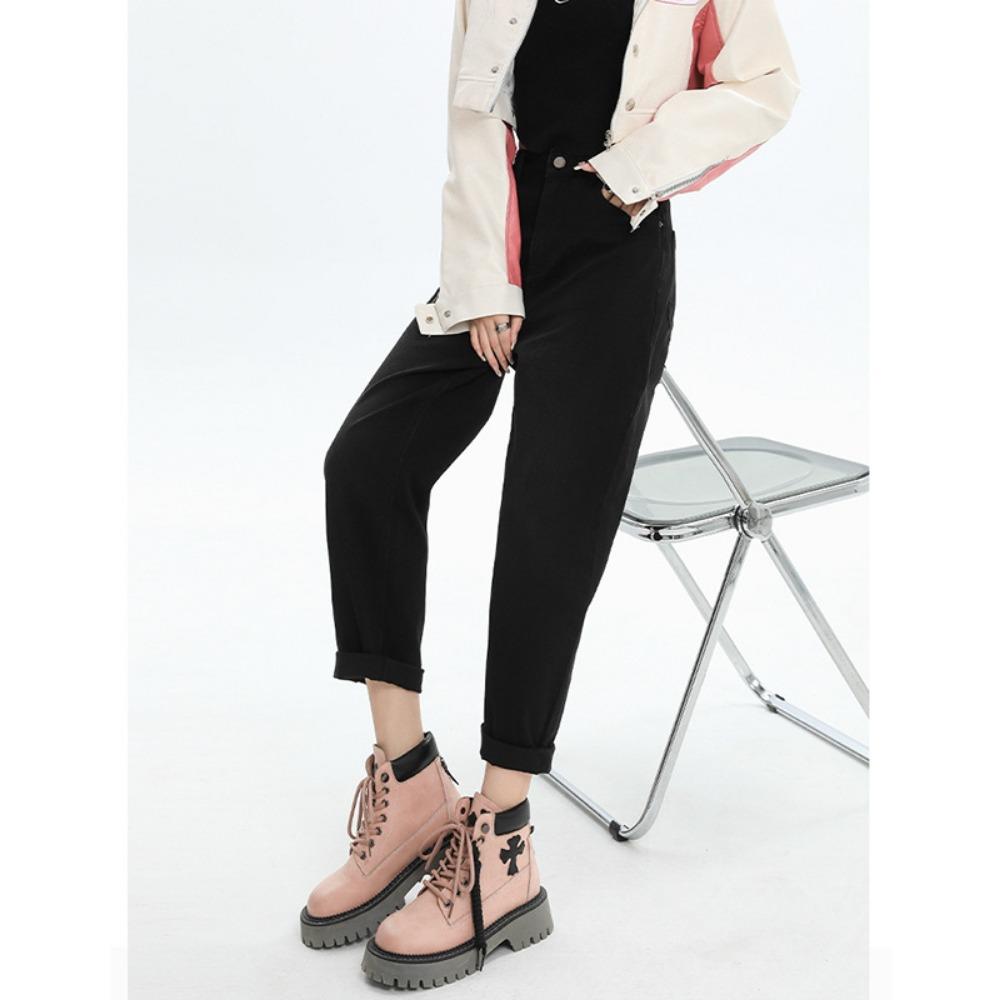 Autumn and Winter New Casual Versatile Harlan Jeans Women's Pear-shaped Figure High Waist and Thin Daddy Denim