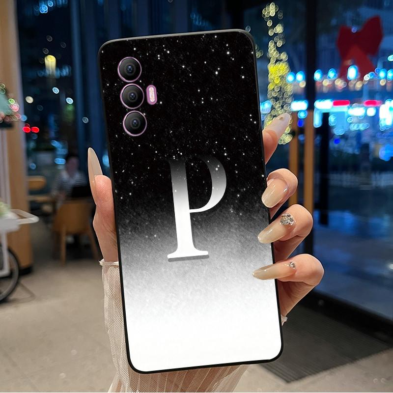 Phone Cover For Tecno Spark 8 Pro Case Stylish New Letter With Flower Shiny Starry Sky Soft Black Anti-scratch Back Cover