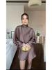 2026 Trendy European & American High Neck, High Waist Satin Long Sleeve Solid Color Short Dress
