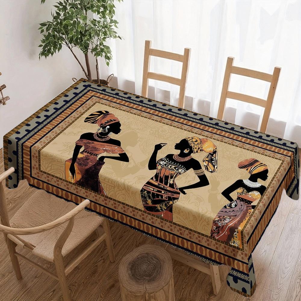 African Women Rectangle Table Cloth for Table Decor Holiday Party Waterproof Reusable Tablecloth for Tables Kitchen Dining