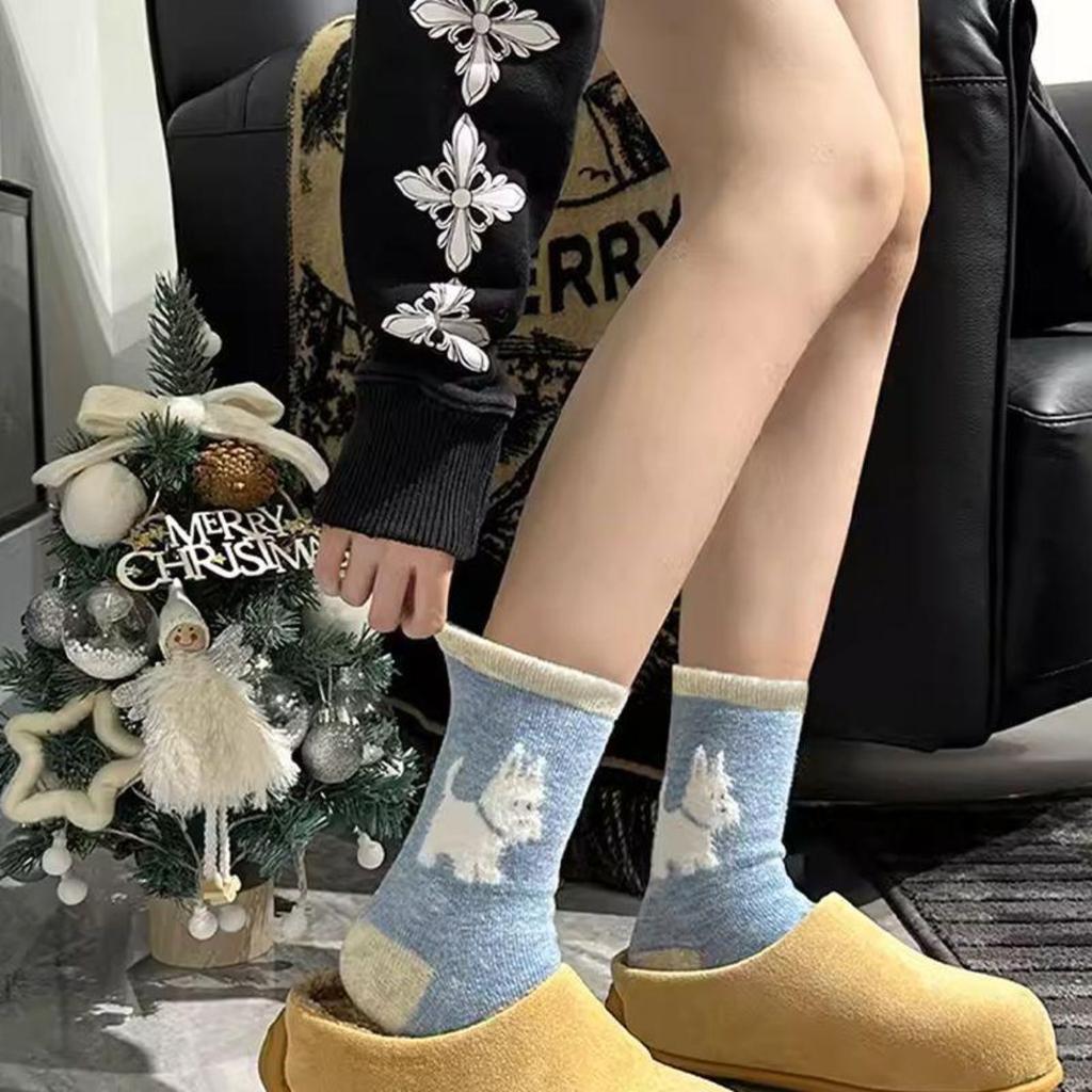 Cartoon Socks, Animal Socks, Women's Socks, Autumn and Winter Socks, Warm Socks, Thick Velvet Socks, Mid Length Socks
