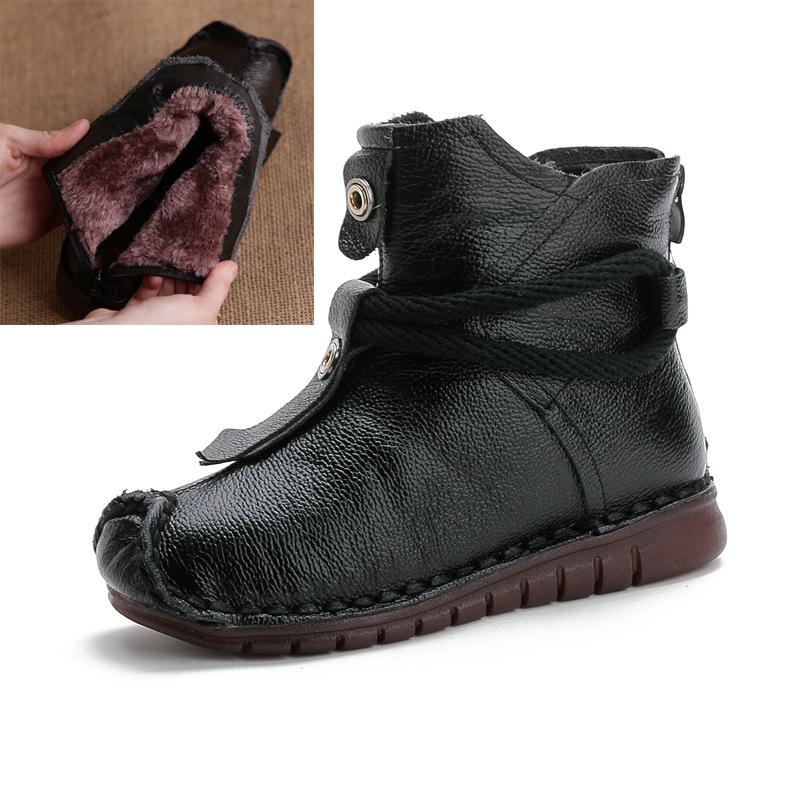 

Johnature/короткие сапоги из натуральной кожи на мягкой подошве, однотонная теплая удобная хлопковая обувь в стиле ретро 40-Plush чёрный