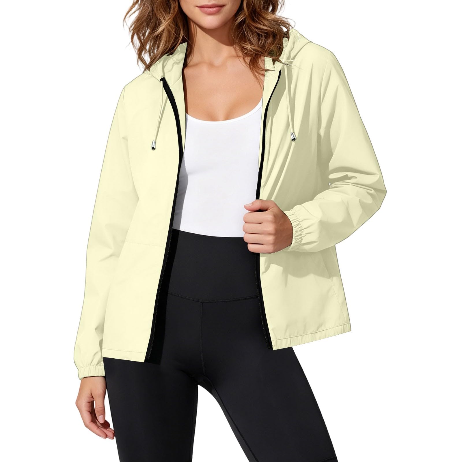 Women Waterproof Windproof Hooded Jacket Lightweight Zip Up Outdoor Raincoat Packable Shell for Hiking Camping Travel XXL