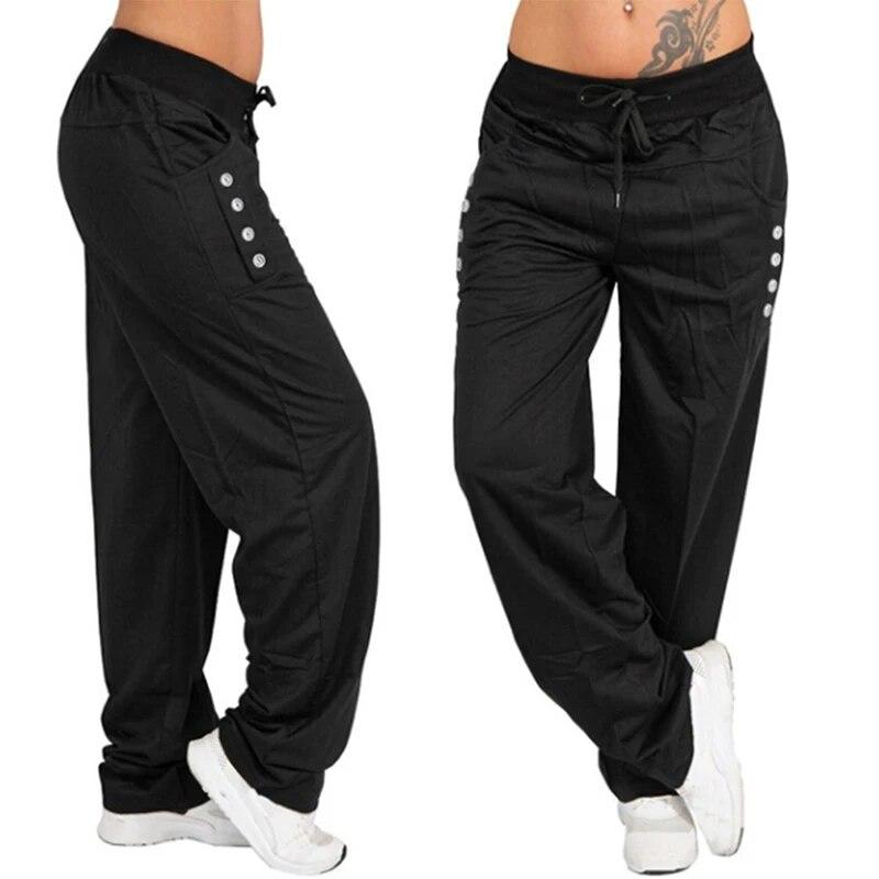 

Women s Solid Color Lace-up Casual Loose Straight Trousers Autumn Jogging Pants 5XL чорний