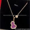 18K Gold Plated Linjia Gourd Necklace with Red Agate & White Mother-of-Pearl Pendant for Women