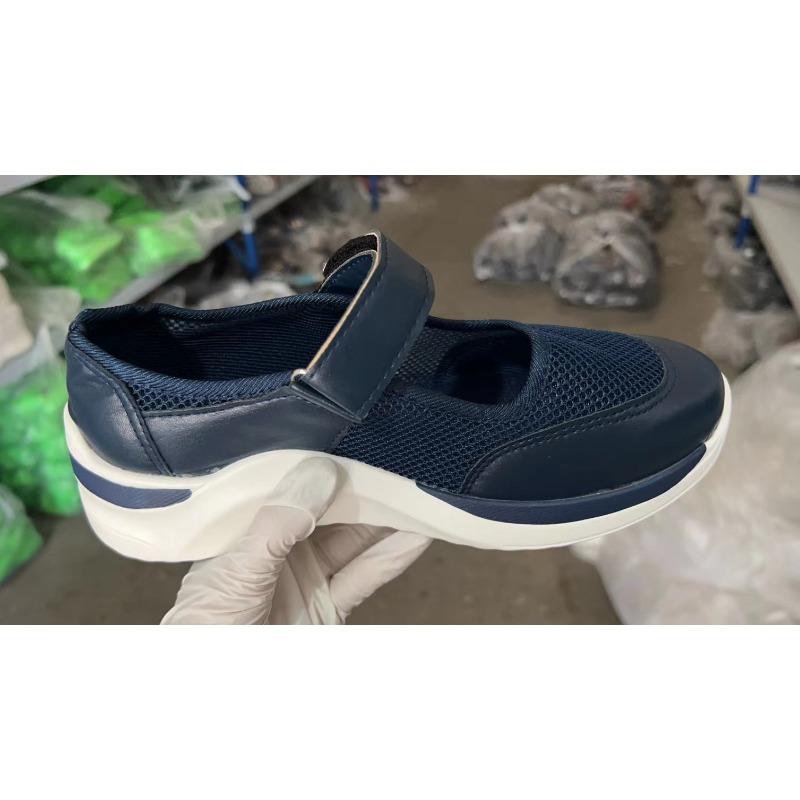 Cross-border new foreign trade casual single shoes women's thick-soled fly-woven breathable Velcro casual mesh large-size women's shoes
