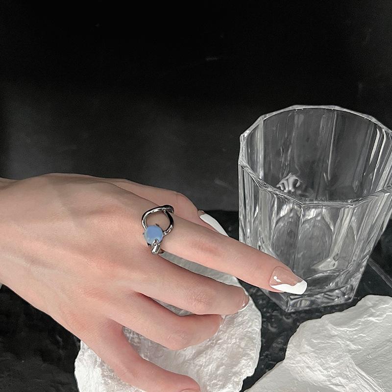 Niche Design Dark Personality Moonstone Open Ring Gemstone Light Luxury High Sense Cold Wind Index Finger Ring