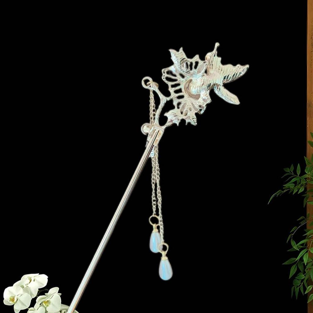 Vintage Tassel Butterfly Flower Hairpin Handmade Floral Hair Accessories For Women Bridal Party Boho Hair Stick