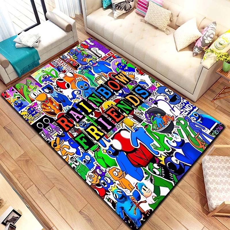 R Rainbows Friends Spielcharakter Druck Teppich rutschfest weich Boden Teppich Spielzimmer Schlafzimmer Geschenk Innen Wohnkultur
