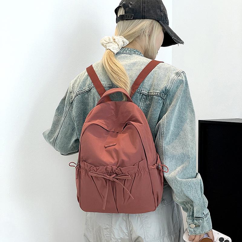 Niche Design Women's Drawstring Bow Backpack Simple Sports Backpack