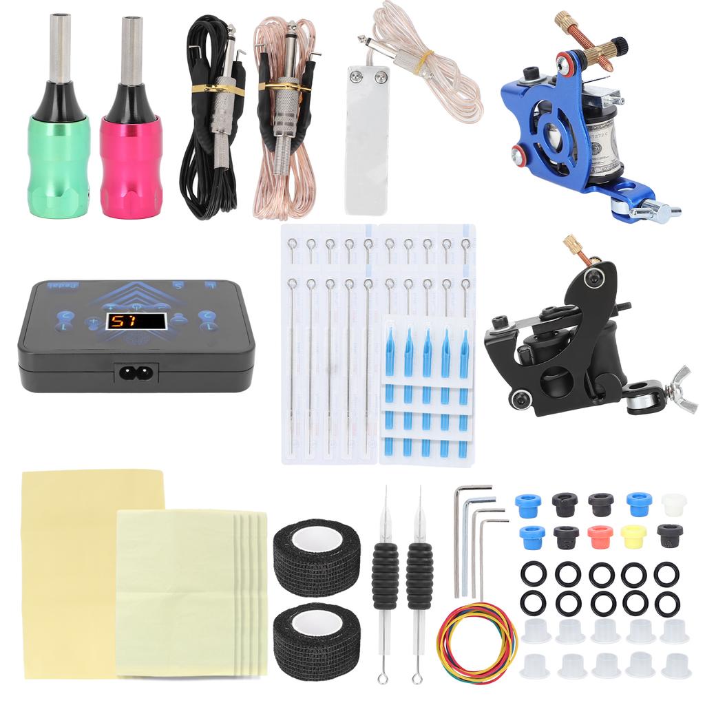 Coil Tattoo Machine Kit Power Supply Clip Cord Foot Pedal Needle Tattoo Practice Tool Set