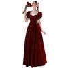 Velvet toasts 1011 new summer bride wedding engagement thin temperament burgundy bubble sleeve evening dress