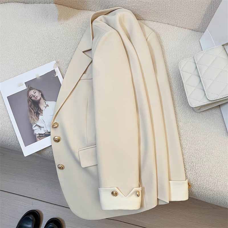 Long Sleeve Office Lady Blazers Autumn Spring Solid Casual Single Breasted Chic Notched Blazer Women Jackets