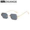 New personalized polygon frameless sunglasses men and women versatile metal small frame sunglasses