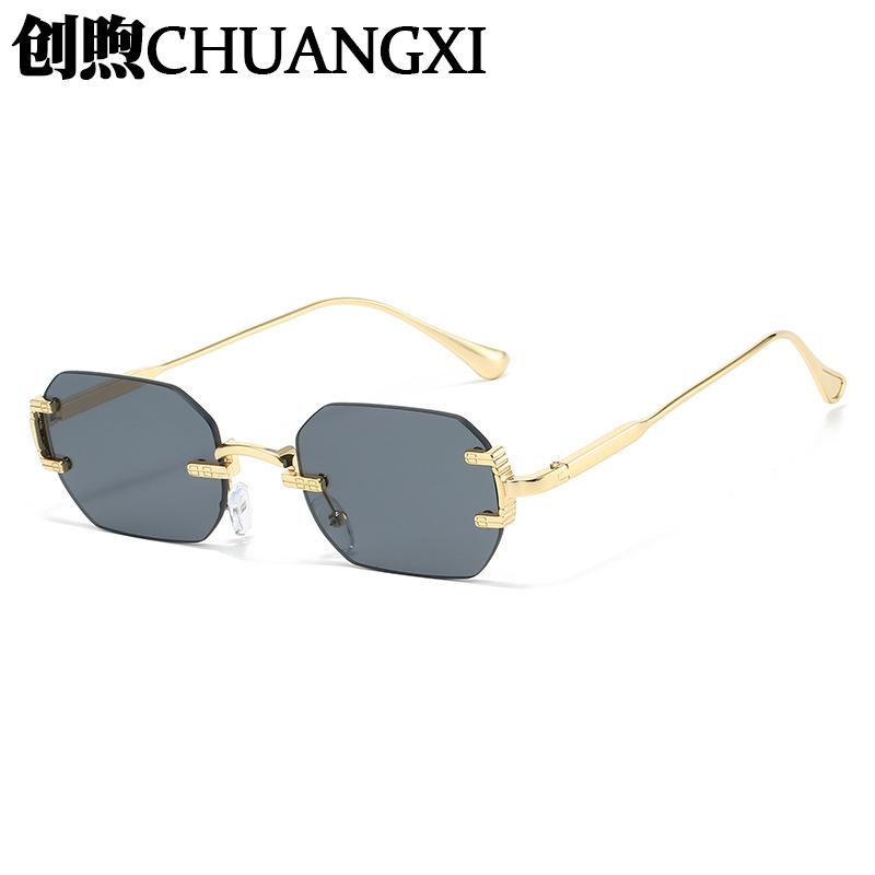 New personalized polygon frameless sunglasses men and women versatile metal small frame sunglasses
