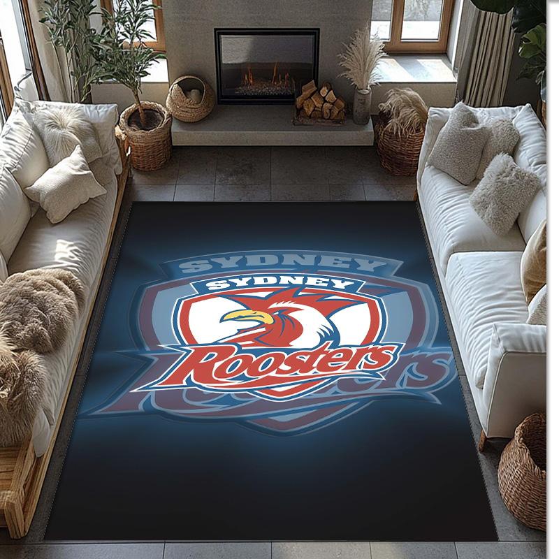Sydney Roosters Kristall-Samt-Teppich Weich Anti?Rutschfeste Fußmatte Bequemer Wohnzimmer Schlafzimmer Dekor Teppich