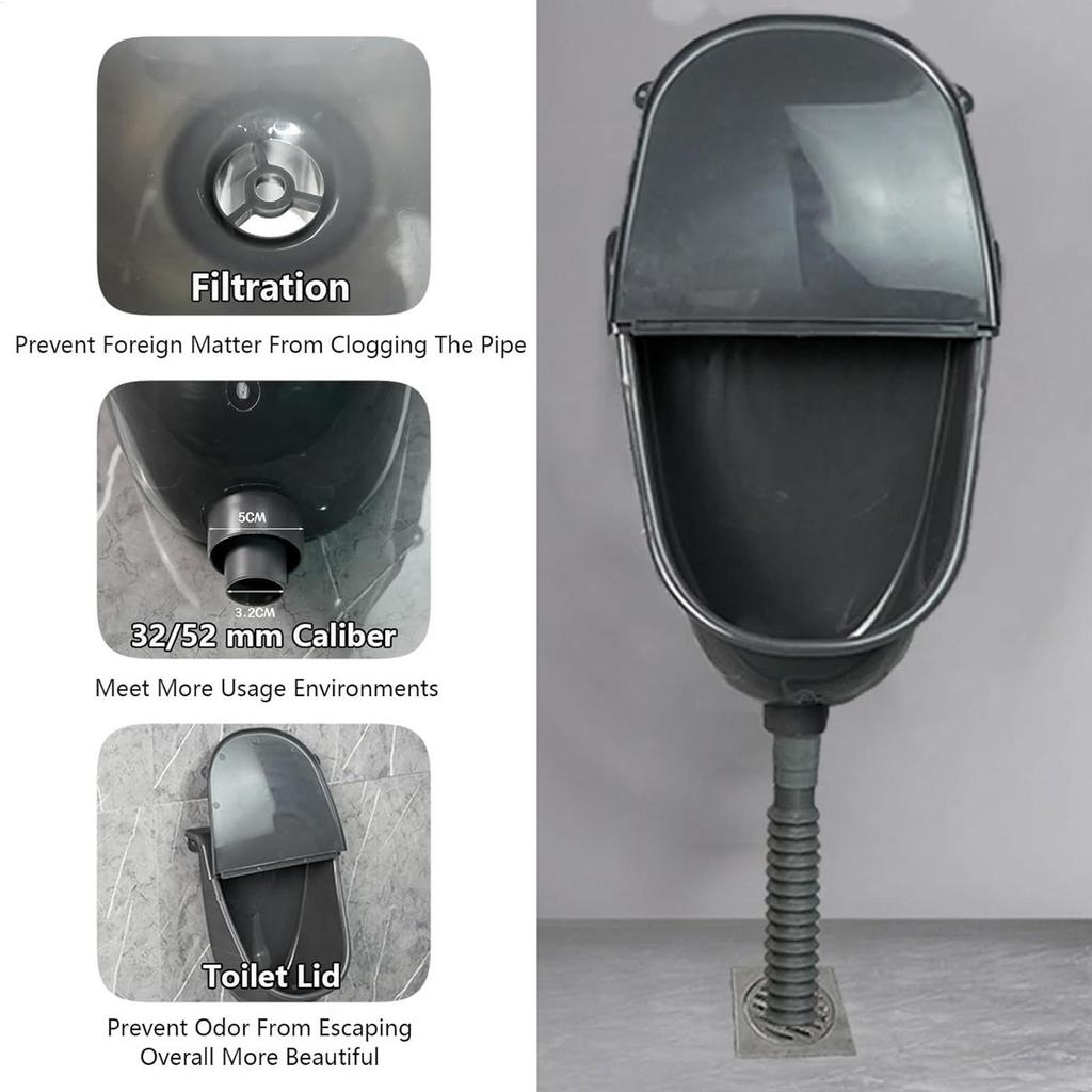 Urinario de Pared con Tapa Urinario Comercial Baño Garaje Descarga a Prueba de Salpicaduras Desviador de Orina Ajustable con Manguera para Hogar