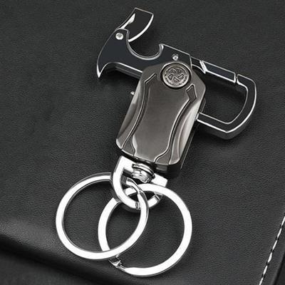Porte-clés multifonctionnel robuste avec mousqueton et décapsuleur, couteau rotatif, matériau en alliage de zinc, support pour téléphone portable