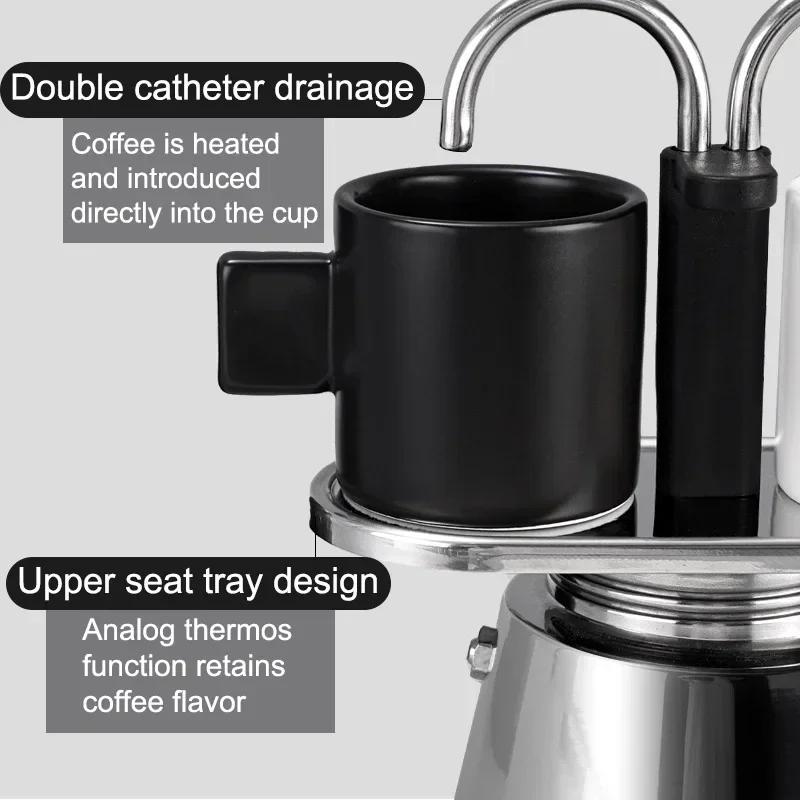 Mini 100ml Moka Pot Double Tube Coffee Pot Stainless Steel Italian Coffee Maker Espresso Utensils Kettle Electric Stove Heating