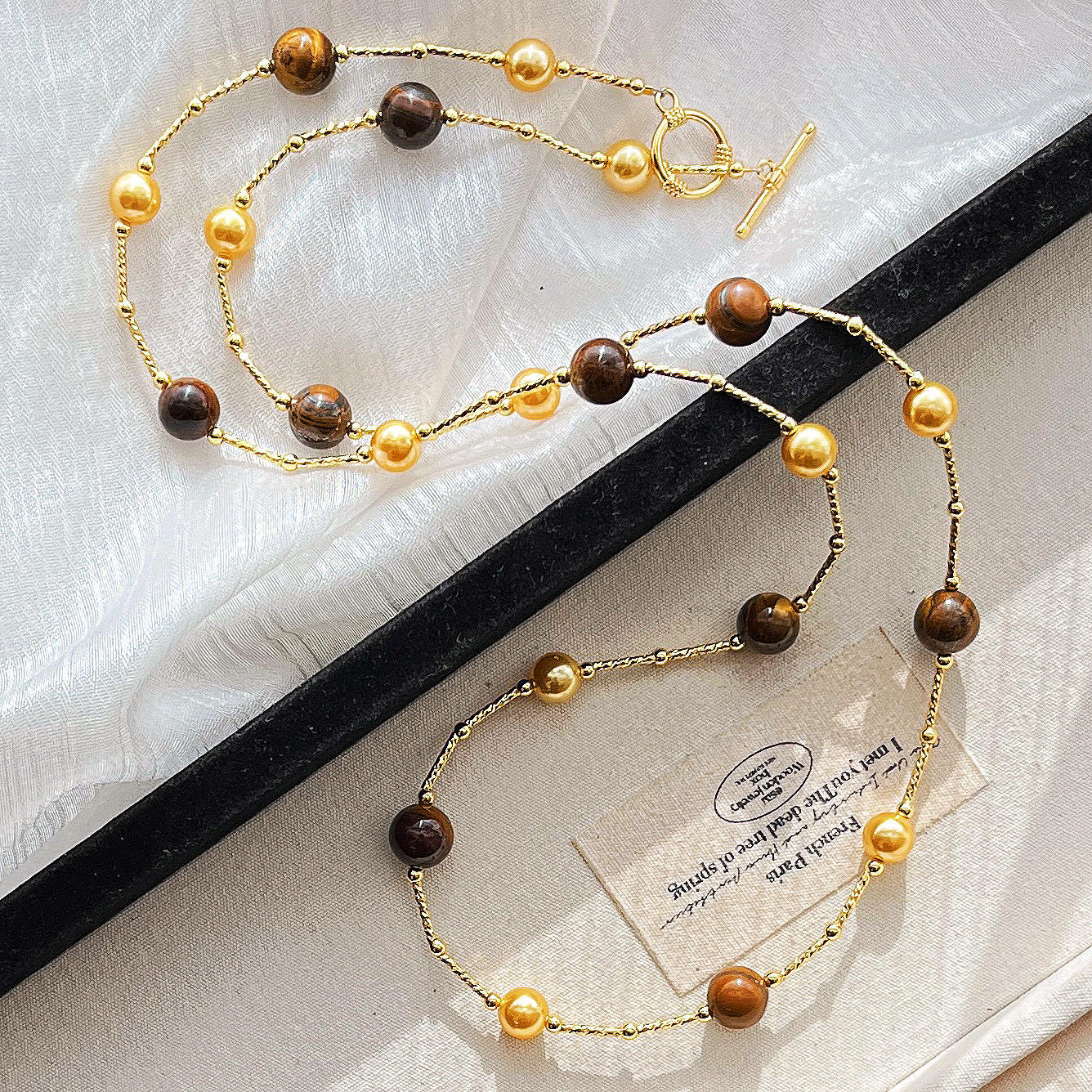 High Quality Maillard Style Natural Boutique Tiger S Eye Stone Artificial Crystal Pearl Necklace Neck Chain Sweater Chain