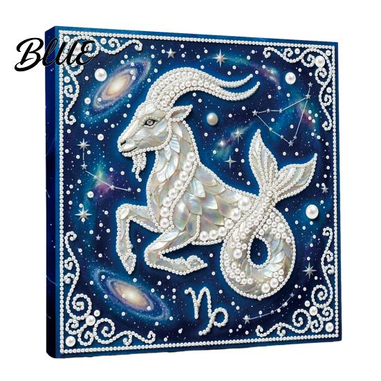 Faux Pearl Painting Kit DIY Kit 12 Zodiac Signs Rhinestone Art Set for Adults Beginners Handmade Wooden Frame Fake Wall Decoration Crafts