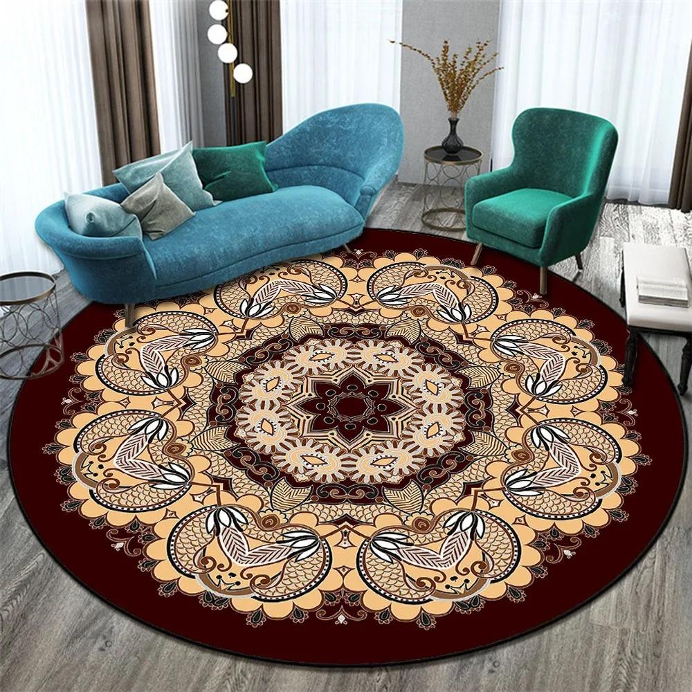

Mandala Vintage Round Bedroom Living Room Decorative Bathroom Floor Mat Bedroom Decorative Rug 60cm