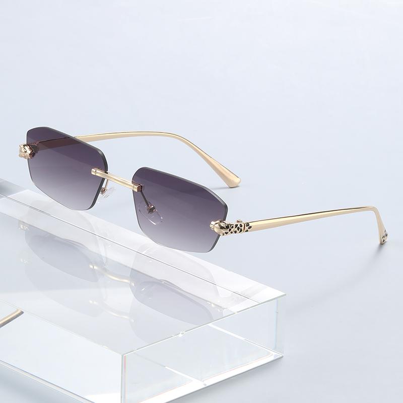 New Fashionable Metal Edged Frameless Sunglasses With Multi Sided Fashion Cheetah Decorative Sunglasses 2520