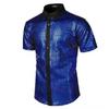 2025 Men'S Formal Dress Shirt Sequin Button Up Shirt Cosplay Costume Lapel Shiny T-Shirt Shirt
