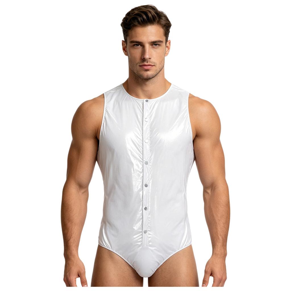 S-3XL Men Waterproof Adaptive Swim Bodysuit Sleeveless One Piece Front Button Side Zippers Leotard Easy Wear Leakproof Bathing Suit