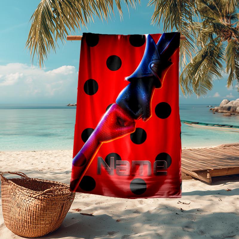 Custom Name Ultra-Soft Beach Towel with Ladybug Theme,Ideal for Pool - Camping, Diving - Perfect Travel Essential, Vibrant Beach Towel.