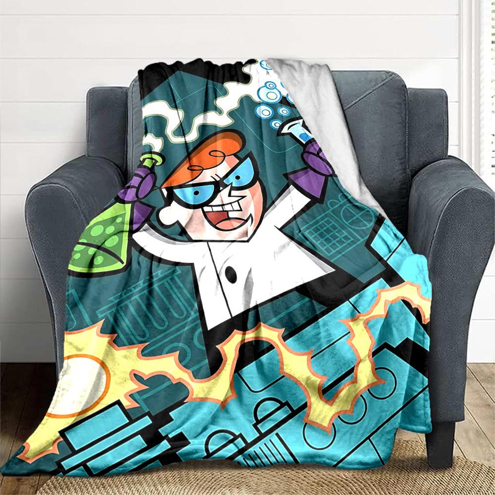 1pc Dexter's Laboratory Cozy Print Blanket Lightweight Warm Flannel Throw Blanket For Sofa, Bed, Living Room
