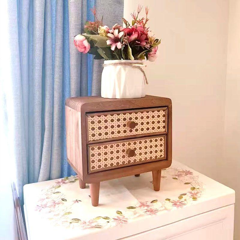 Retro-Stil Weinreben-Geflecht Organizer-Boxen Handgefertigte Schmuckschatulle Schreibtisch Massivholz Abnehmbarer Make-up-Organizer Heimdekoration Box